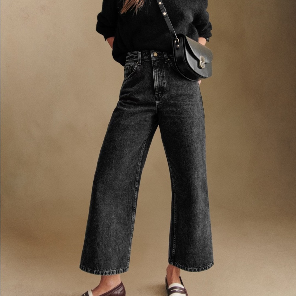 Sezane Charcoal Le Crop Wide-Leg Jeans
